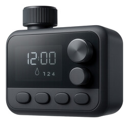 Fototapeta premium A programmable irrigation controller for managing garden watering schedules in a suburban backyard.