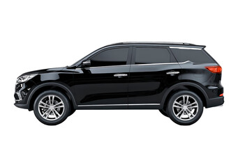 Naklejka premium Sleek black suv side view on transparent background, PNG
