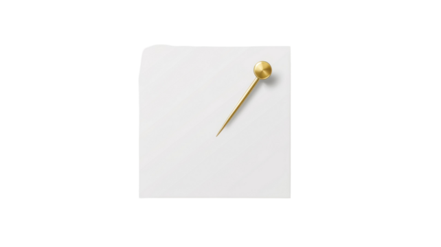 Blank note paper with red push pin for reminders or messages isolated on white background