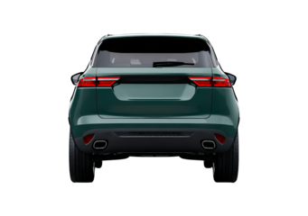 Sleek modern suv rear view in green on transparent background, PNG