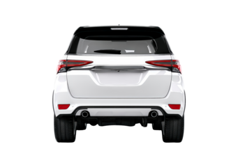Modern white suv rear view on transparent background, PNG