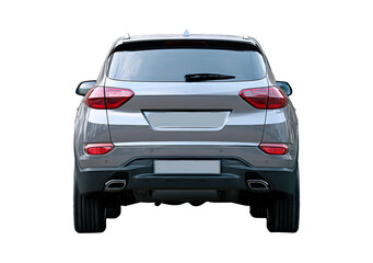 Modern silver suv car rear view on transparent background, PNG