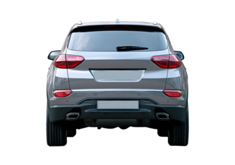 Modern silver suv car rear view on transparent background, PNG