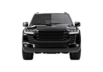 Luxurious black suv front view on transparent background, PNG