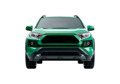 Green suv front view on transparent background, PNG