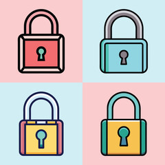 Flat Lock Illustration Security Padlock and Protection Vector Icon