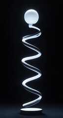 Image of an abstract sculpture made of white spirals, with the sun on top, against a solid black background.