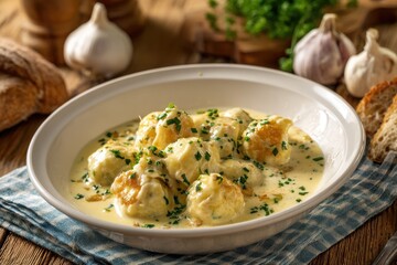 Traditional Luxembourgish Kniddelen Dumplings in Creamy Sauce.
