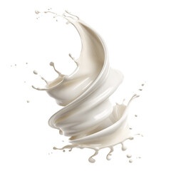 Spiral splash of creamy white milk in motion, isolated on transparent cutout background
