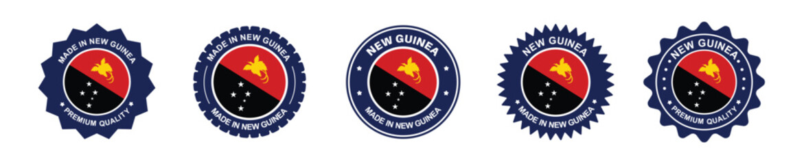 papua new guinea product label set. papua new guinea flag, premium made in papua new guinea. Labels, seals, stamps, flags, icons