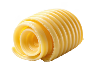A single curl of yellow butter isolated on a transparent background isolated on transparent background