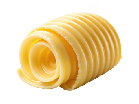A single curl of yellow butter isolated on a transparent background isolated on transparent background