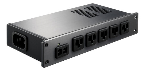 Rack-mountable power supply block for LED strips in a commercial studio space, accommodating multiple outputs and high efficiency.