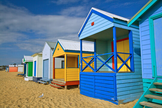 A row of colourful bathing boxes