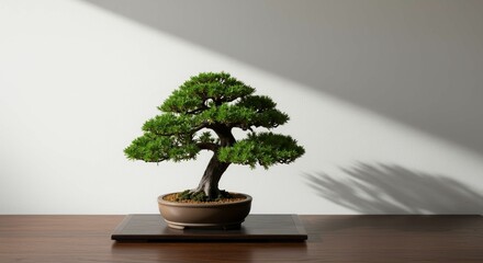 Elegant Bonsai Tree Arrangement Displayed on a Dark Wooden Tray for Tranquility
