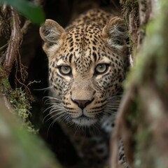 Fototapeta premium Closeup Portrait of a Leopard in Lush Jungle