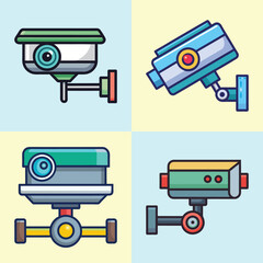 Surveillance Camera Flat Style Security Vector Illustration
