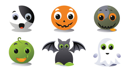Fototapeta premium Illustration of cartoon ghosts and pumpkins in various colors and expressions for halloween theme party