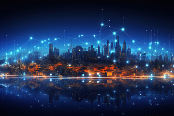 Big data technology concept represented through abstract cityscape visuals