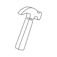 The outline of a large hammer symbol is made with black lines. 3D view of the object in perspective. Vector illustration on white background