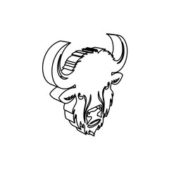 The outline of a large buffalo head is made with black lines. 3D view of the object in perspective. Vector illustration on white background