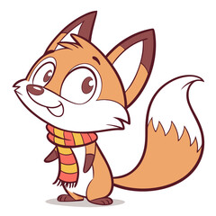 A cute cartoon fox wearing a scarf, looking happy and friendly vector