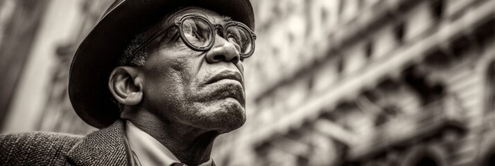 Portrait of Pensive Elderly Man in City Street