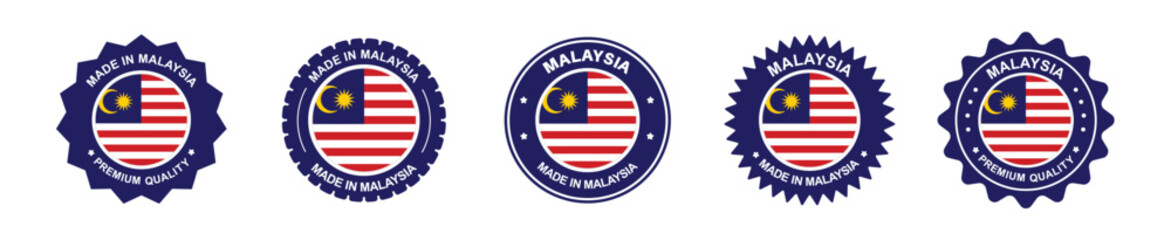 malaysia product labels set. Malaysia flag, premium made in Malaysia. Labels, seals, stamps, flags, icons
