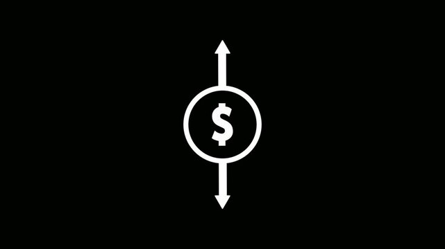 Dollar income icon and arrow set, dollar increase and cost increase symbol in line and silhouette style isolated. Dollar increase and decrease .