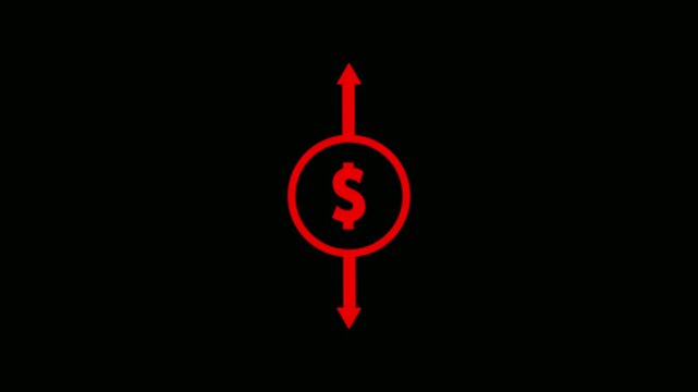 Dollar income icon and arrow set, dollar increase and cost increase symbol in line and silhouette style isolated. Dollar increase and decrease .