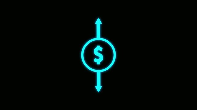 Dollar income icon and arrow set, dollar increase and cost increase symbol in line and silhouette style isolated. Dollar increase and decrease .