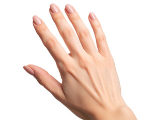 Manicured Hand with Glossy Nude Nails, Soft Light, Front Angle, isolated on transparent background
