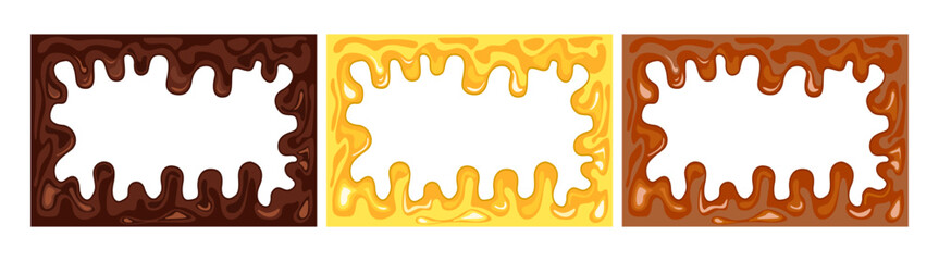 Abstract frame backgrounds with veins and flowing pattern, waves and curves. Color of cheese, chocolate and caramel. Psychedelic background, vector illustration.