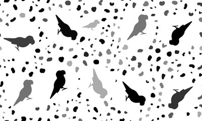 Abstract seamless pattern with parrot symbols. Creative leopard backdrop. Illustration on transparent background
