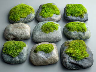 Earthy and Organic Arrangement of Moss-Draped Stones