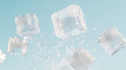 Obraz premium Floating Ice Cubes Sparkling in a Cool Blue Sky