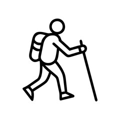 Obraz premium Hiking Minimalist Icon – Tourist with Stick and Backpack