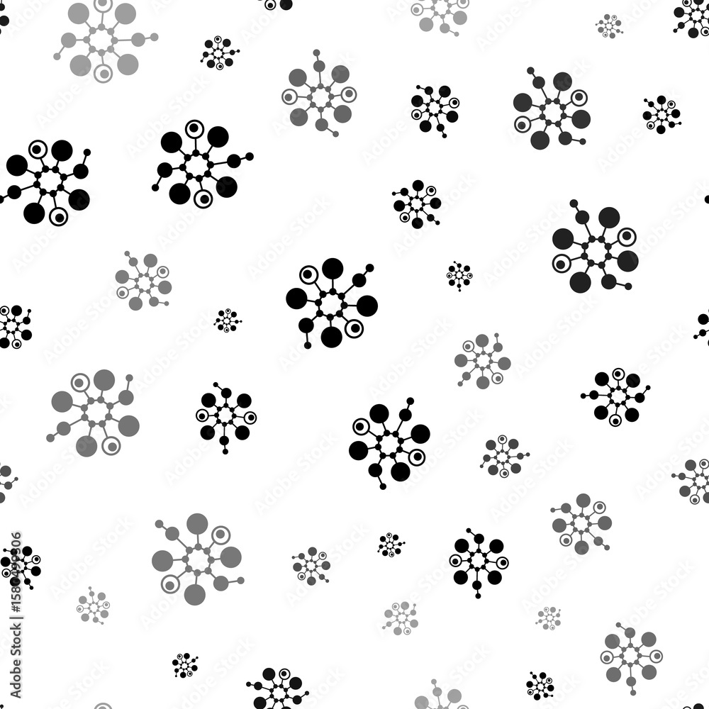 Poster seamless vector pattern with molecule symbols, creating a creative monochrome background with rotate