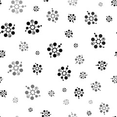 Seamless vector pattern with molecule symbols, creating a creative monochrome background with rotated elements. Illustration on transparent background