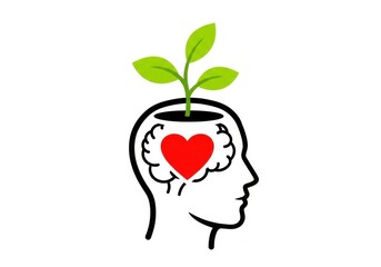 Growth of love and ideas within a human head symbolizing personal development
