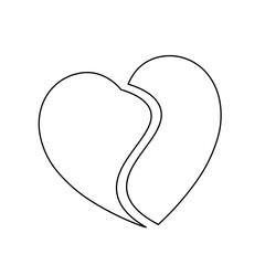 A large black outline two halves of a heart symbol on the center. Illustration on transparent background