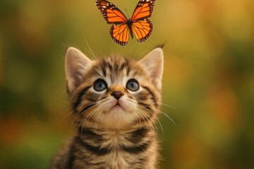 Kitten mesmerized by butterfly