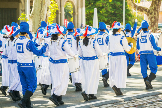 A Chinese marching band in a parade