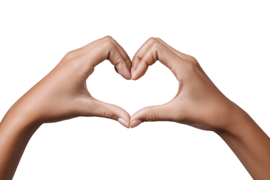 Hands forming heart shape, isolated on white transparent background