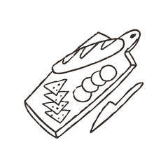Appetizers plate, cartoon doodle vector illustration isolated on white background. Hand drawn outline art with grunge texture. Concepts of restaurant, food, cheese and charcuterie board.