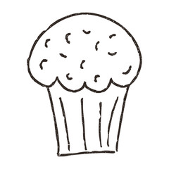 Cupcake, hand drawn doodle, vector illustration isolated on white background. Outline sketch style with grunge vintage texture. Concepts of bakery, pastry shop and muffins.