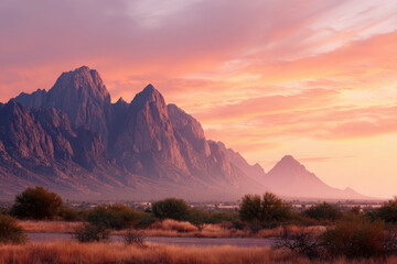 breathtaking summer sunset over majestic mountains reflecting vibrant hues of orange pink and purple in sky
