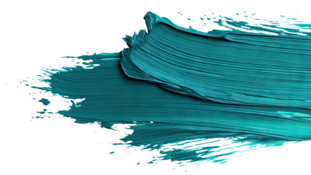 Thick turquoise paint stroke with brush marks, isolated on transparent cutout background