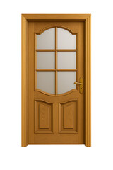 Classic wooden door with glass panels isolated on transparent background