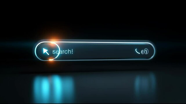 Screenshot graphic of a UI design with focus on an active search field, cursor blinking, minimalist user interface,